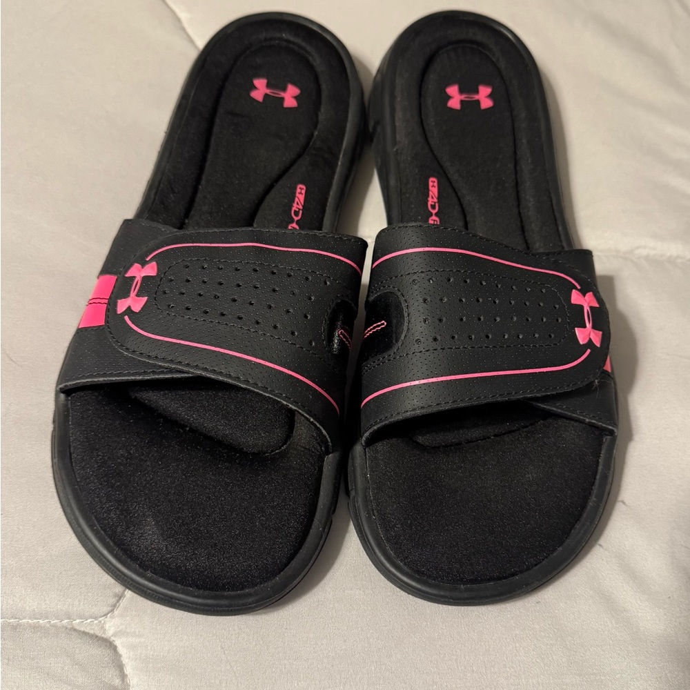 Under Armour Black Slide Sandals with Pink Trim - Women